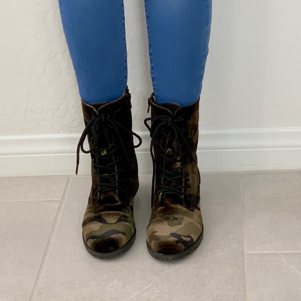NIB Military Camo Lace Up Moto Combat Boots - Picture 3 of 7